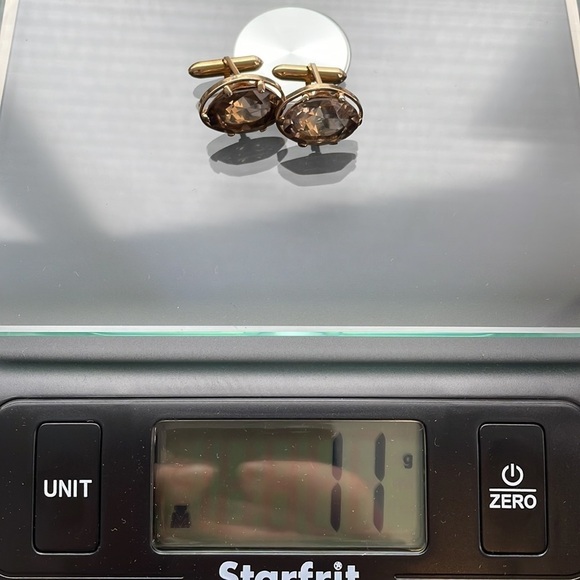 Large Gold Tone Oval Smokey Quartz Cufflinks Vintage - Picture 7 of 8